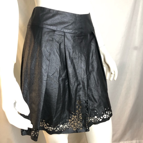 Woman’s black faux leather fit and flare skirt with cut out design size small - Picture 2 of 16